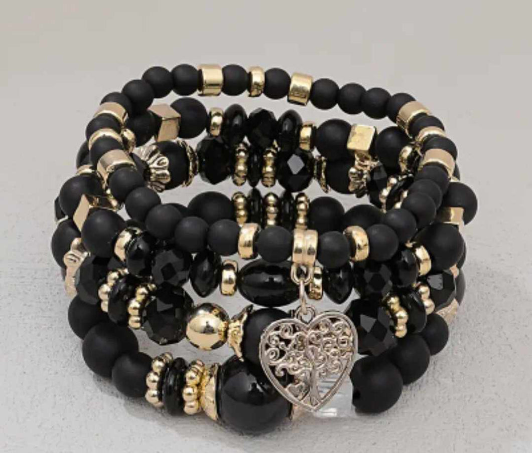 4-Piece Black & Gold Bracelet Set