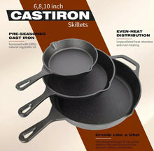 Load image into Gallery viewer, 3-Piece Set of Cast Iron Skillets
