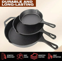 Load image into Gallery viewer, 3-Piece Set of Cast Iron Skillets
