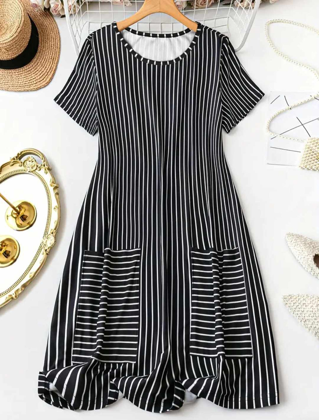 Striped Pocket Casual Dress