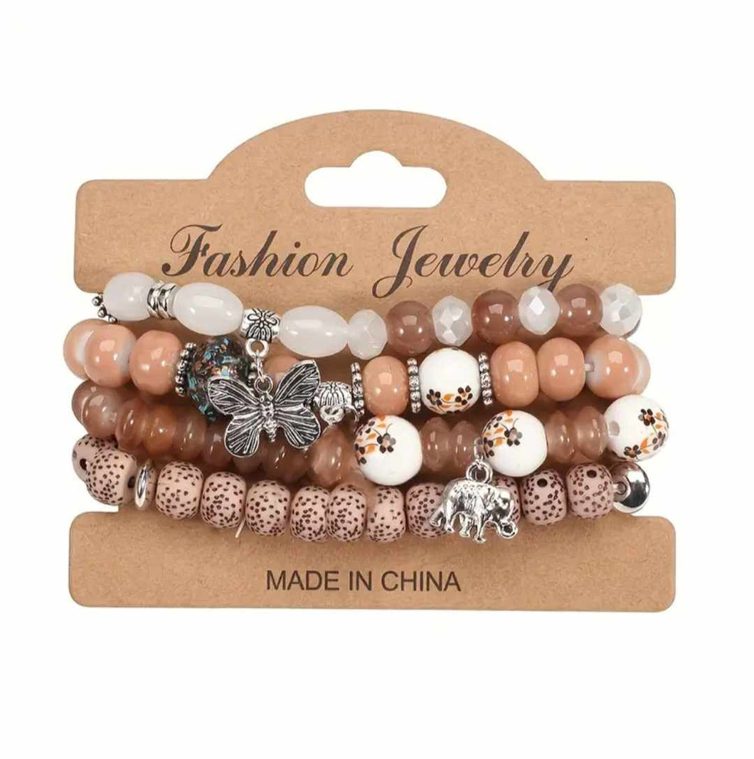 Brown Beaded Bracelet Set