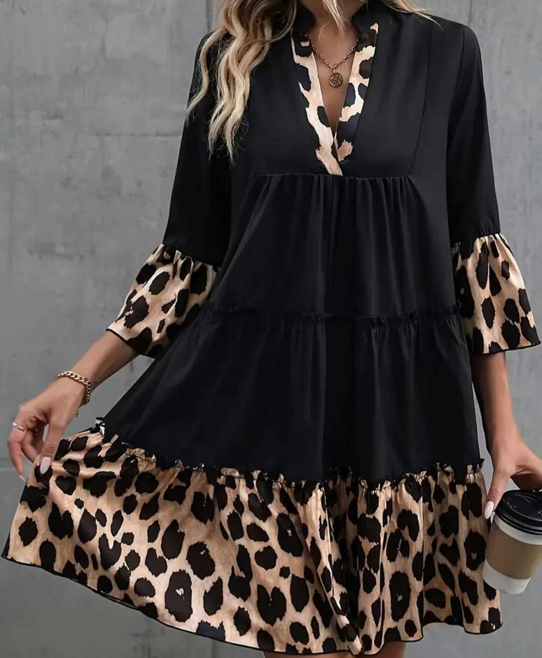 Black and Leopard Print Smock