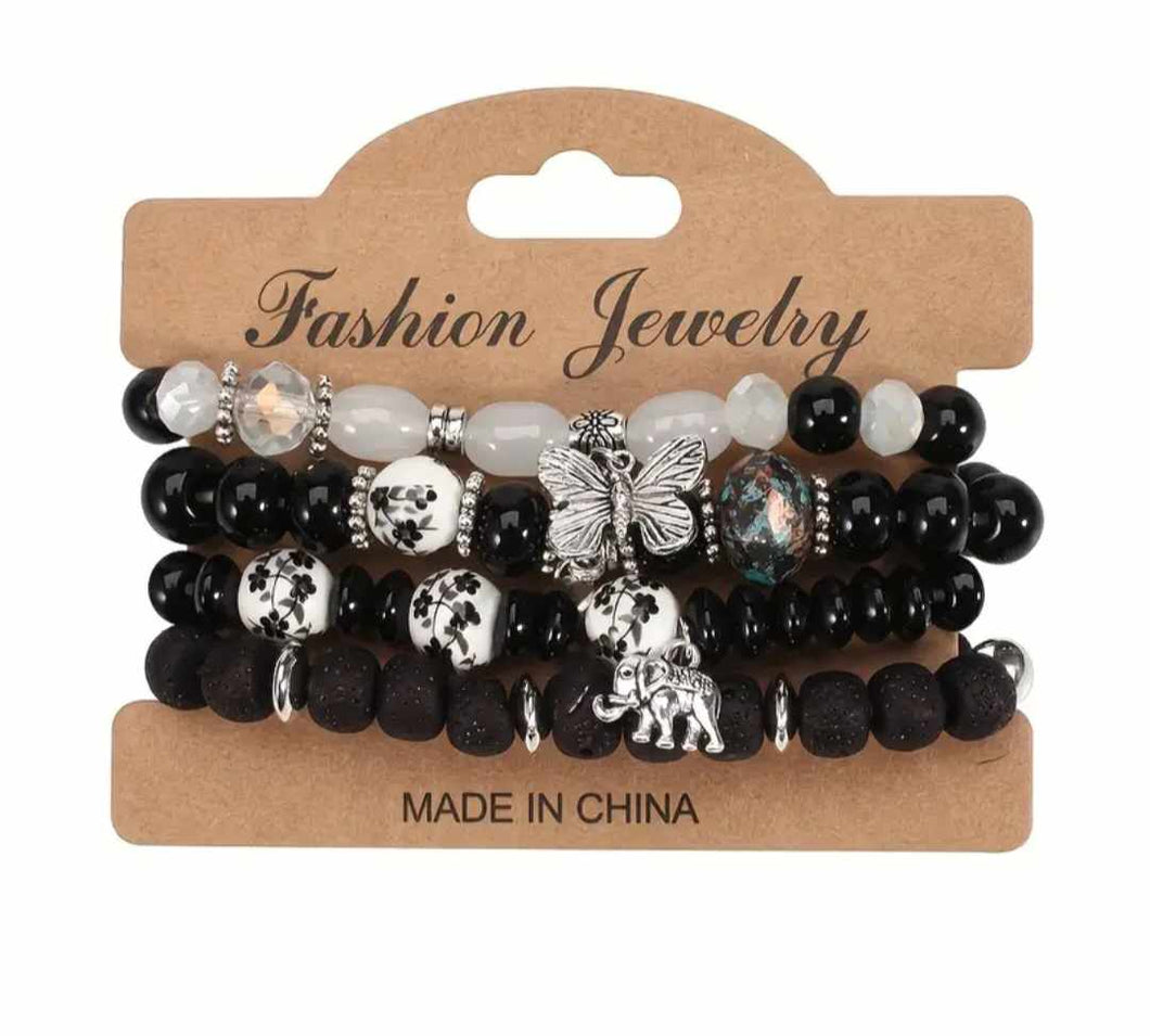 Black Beaded Bracelet Set
